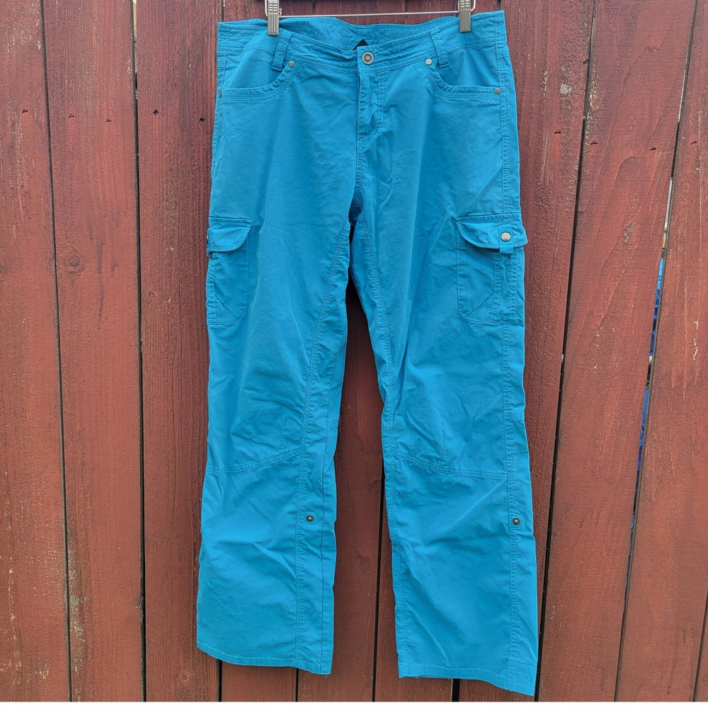 KUHL Splash Roll Up Cargo Pants Teal Blue Womens 14 Regular Hiking Capri Outdoor
